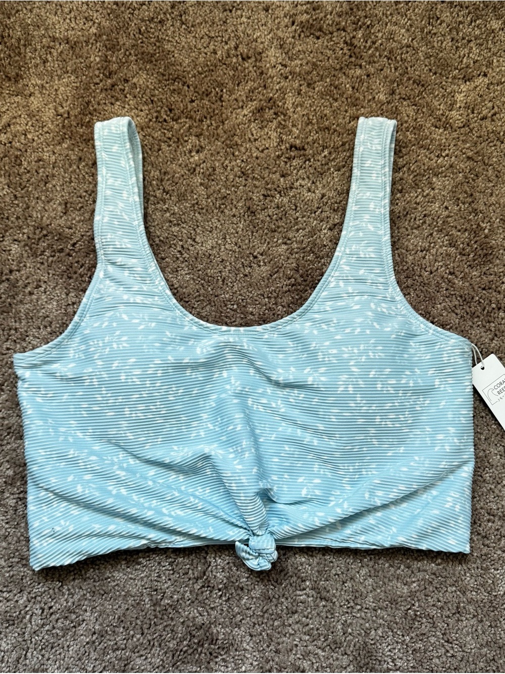 Coral Reef Swim Women’s Bralette Swim Top Floral Ribbed Knot Baby Blue/White XL